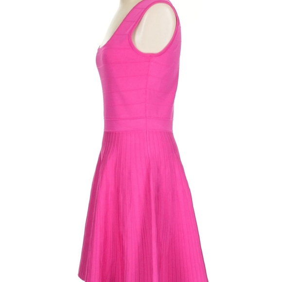 Pink Tartan | Hot Pink Fit & Flare Pleated Sleeveless Dress | Size S - Picture 3 of 10